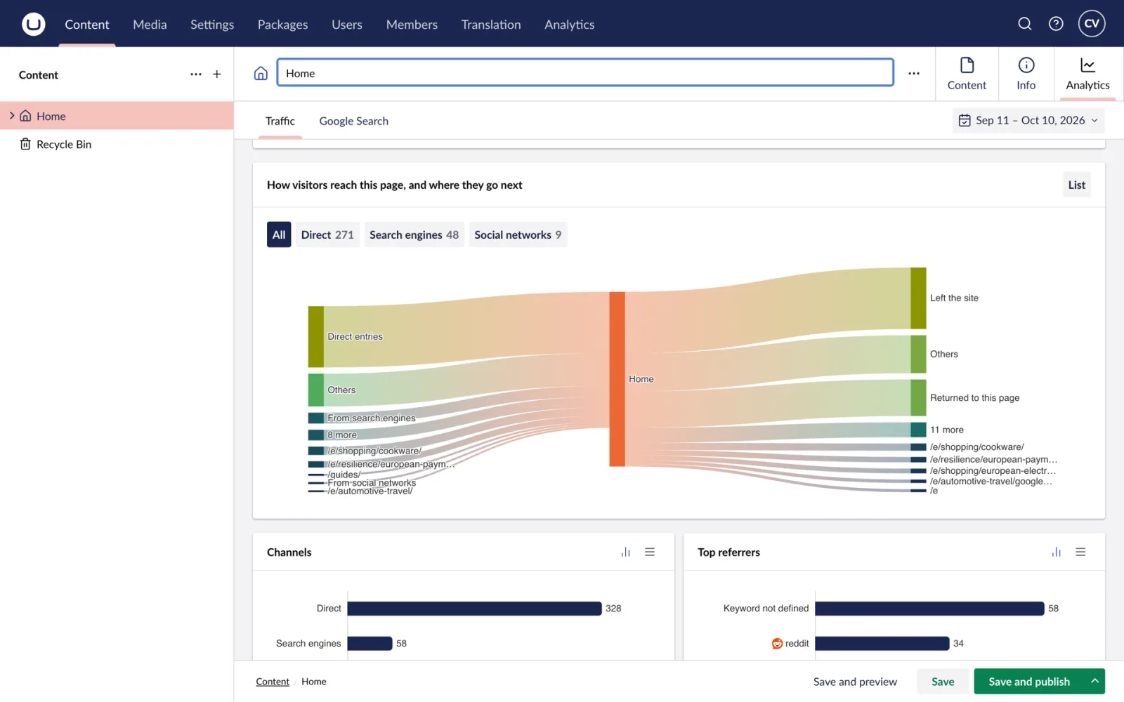 A page's daily traffic, referrers and next pages