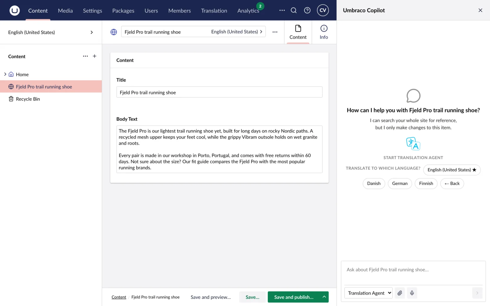 Pick a target from the languages configured on your site