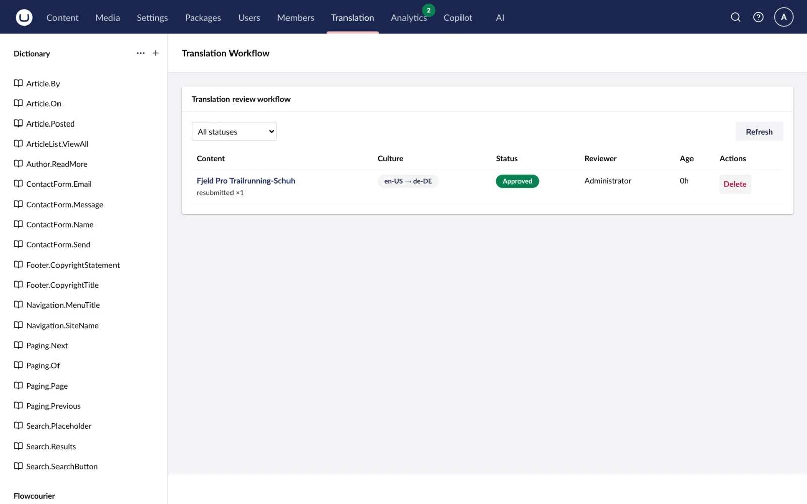 The workflow shows who approved what, and when