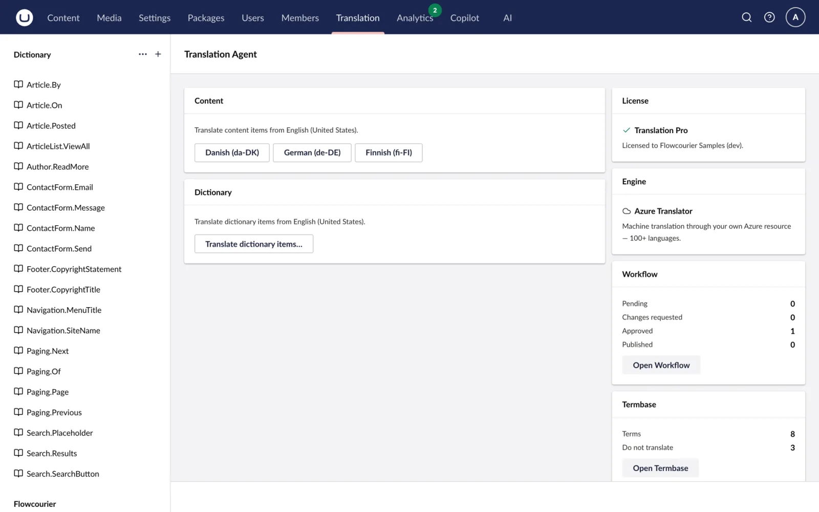 Translation Pro: Azure Translator engine, termbase and workflow at a glance