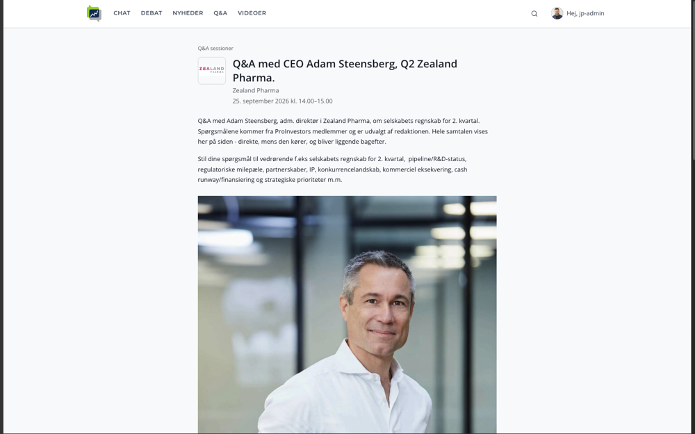 The /qa investor Q&A archive listing sessions by company and date