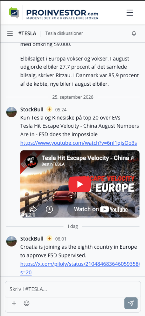 A ProInvestor stock chat channel on a phone